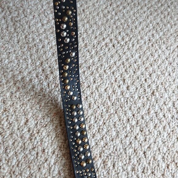 Urban outfitters Studded Double O-Ring Gold Silver Leather Black Belt - size S - Picture 12 of 12